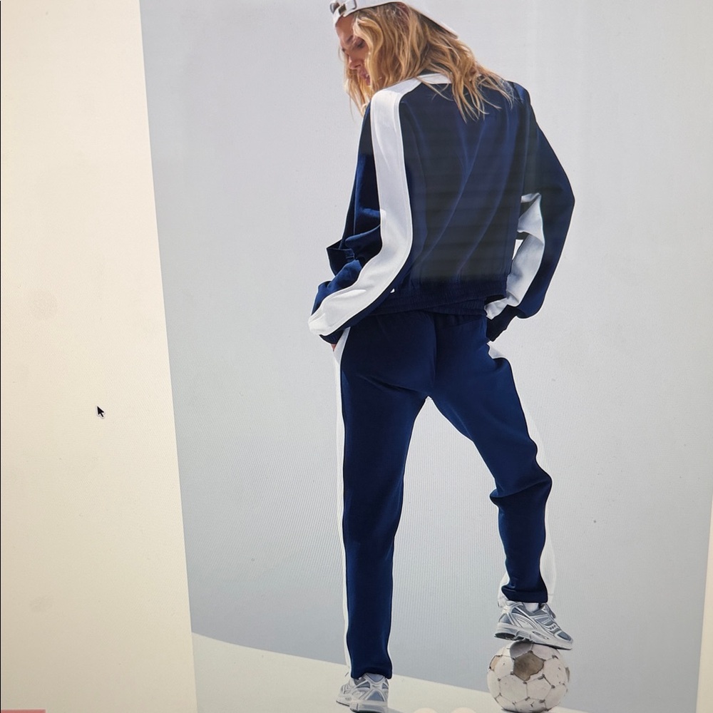 Free People Navy and White Track Pants
